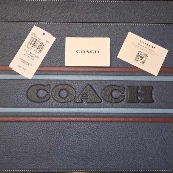 Coach Denim Blue Multi Laptop Case – Stripe Logo | NWT - Picture 1 of 5